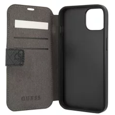   Guess Apple iPhone 13 (6.1) PU 4G Metal Logo oldalra nyíló könyv tok szürke (GUBKP13M4GMGGR)