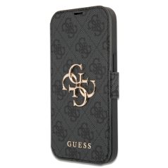   Guess Apple iPhone 13 Pro (6.1) PU 4G Metal Logo oldalra nyíló könyv tok szürke (GUBKP13L4GMGGR)