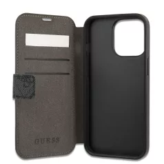   Guess Apple iPhone 13 Pro (6.1) PU 4G Metal Logo oldalra nyíló könyv tok szürke (GUBKP13L4GMGGR)