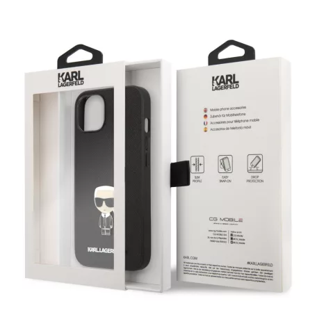 Karl Lagerfeld Apple iPhone 13 Mini (5.4) PU Saffiano Ikonik hátlapvédő tok fekete (KLHCP13SIKMSBK)