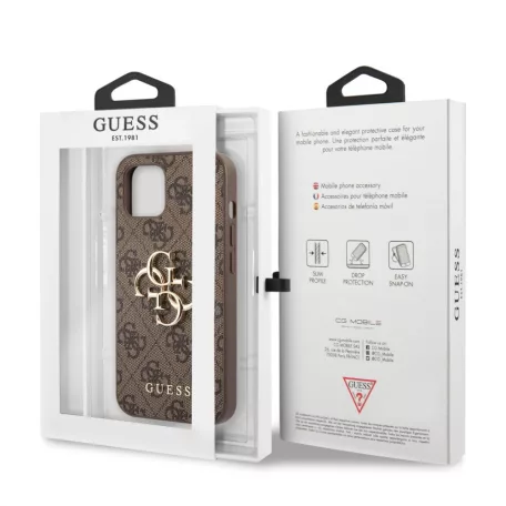 Guess Apple iPhone 13 Mini (5.4) PU 4G Metal Logo hátlapvédő tok barna (GUHCP13SPU4GHBR)