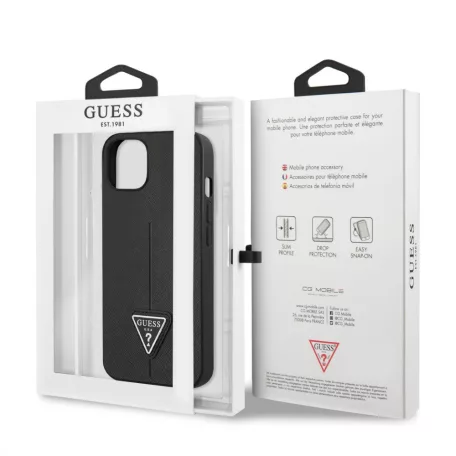 Guess PU Saffiano Triangle Apple iPhone 13 (6.1) hátlapvédő tok fekete (GUHCP13MPSATLK)