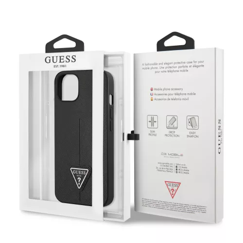 Guess PU Saffiano Triangle Apple iPhone 13 (6.1) hátlapvédő tok fekete (GUHCP13MPSATLK)