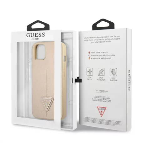 Guess PU Saffiano Triangle Apple iPhone 13 (6.1) hátlapvédő tok arany (GUHCP13MPSATLE)