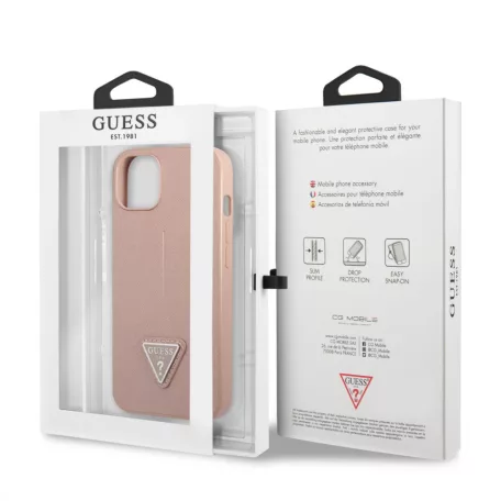 Guess PU Saffiano Triangle Apple iPhone 13 Pro Max (6.7) hátlapvédő tok pink (GUHCP13XPSATLP)