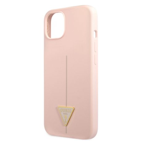 Guess Silicone Line Triangle Apple iPhone 13 (6.1) hátlapvédő tok pink (GUHCP13MSLTGP)