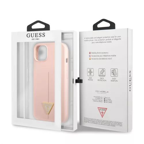 Guess Silicone Line Triangle Apple iPhone 13 (6.1) hátlapvédő tok pink (GUHCP13MSLTGP)
