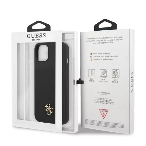 Guess Apple iPhone 13 Mini (5.4) 4G Silicone Metal Logo hátlapvédő tok fekete (GUHCP13SS4LK)
