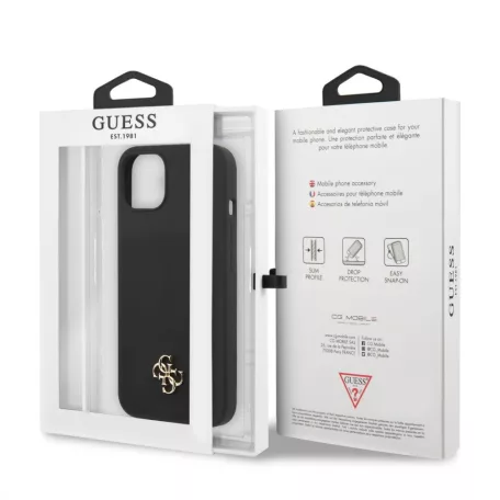 Guess Apple iPhone 13 Pro (6.1) 4G Silicone Metal Logo hátlapvédő tok fekete (GUHCP13LS4LK)
