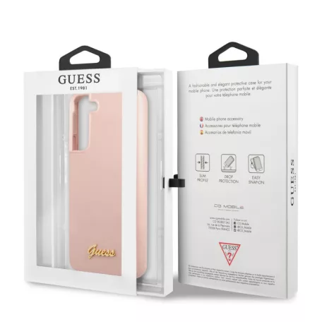 Guess Samsung SM-S906 Galaxy S22 Plus (2022) Silicone Metal Logo hátlapvédő tok pink (GUHCS22MLSLMGPP)