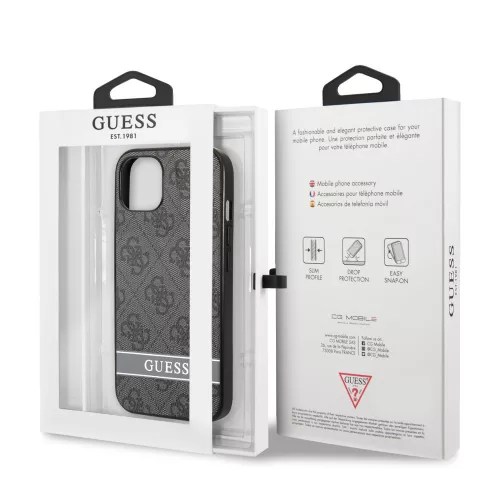 Guess PU 4G Stripe Apple iPhone 13 (6.1) hátlapvédő tok szürke (GUHCP13MP4SNK)