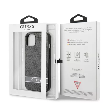 Guess PU 4G Stripe Apple iPhone 13 Pro (6.1) hátlapvédő tok szürke (GUHCP13LP4SNK)
