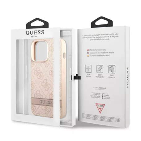 Guess Apple iPhone 13 Pro (6.1) PU 4G Stripe hátlapvédő tok pink (GUHCP13LP4SNP)