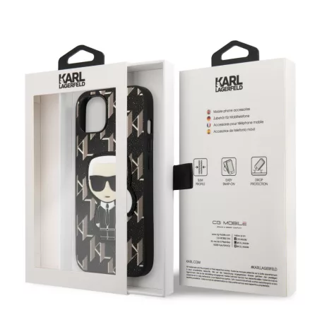 Karl Lagerfeld Monogram Ikonik Apple iPhone 13 Mini (5.4) hátlapvédő tok fekete (KLHCP13SPMNIKBK)