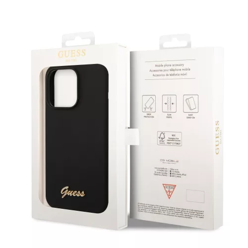 Guess Apple iPhone 14 Pro Max (6.7) Silicone Metal Logo hátlapvédő tok fekete (GUHCP14XSLSMK)