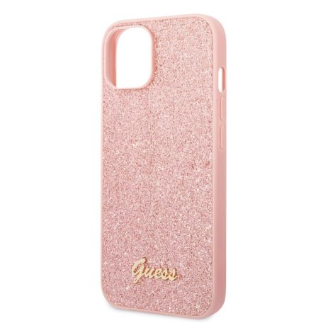 Guess Apple iPhone 14 Pro Max (6.7) PC/TPU Glitter Flakes Metal Logo hátlapvédő tok pink (GUHCP14XHGGSHP)