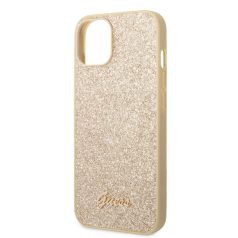   Guess Apple iPhone 14 Plus (6.7) PC/TPU Glitter Flakes Metal Logo hátlapvédő tok arany (GUHCP14MHGGSHD)