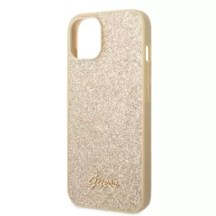   Guess Apple iPhone 14 Plus (6.7) PC/TPU Glitter Flakes Metal Logo hátlapvédő tok arany (GUHCP14MHGGSHD)