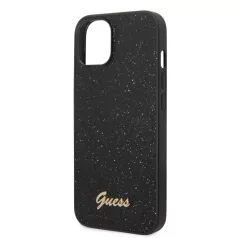   Guess Apple iPhone 14 Plus (6.7) PC/TPU Glitter Flakes Metal Logo hátlapvédő tok fekete (GUHCP14MHGGSHK)