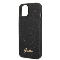   Guess Apple iPhone 14 Pro Max (6.7) PC/TPU Glitter Flakes Metal Logo hátlapvédő tok fekete (GUHCP14XHGGSHK)