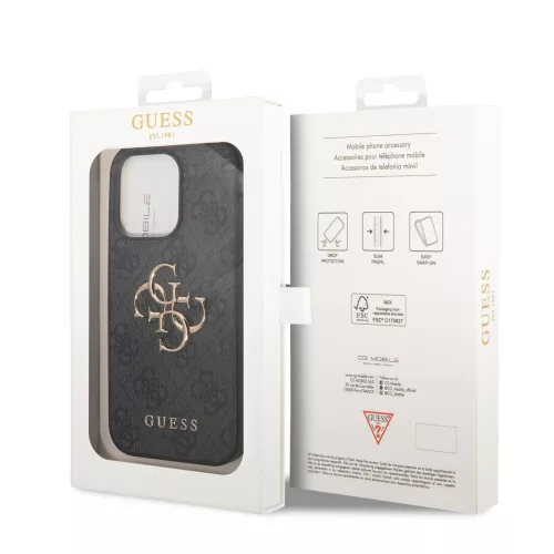 Guess Apple iPhone 14 Pro (6.1) PU 4G Metal Logo hátlapvédő tok szürke (GUHCP14L4GMGGR)