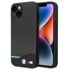   BMW Leather Carbon Apple iPhone 14 Plus / 15 Plus (6.7) hátlapvédő tok fekete (BMHCP14M22NBCK)