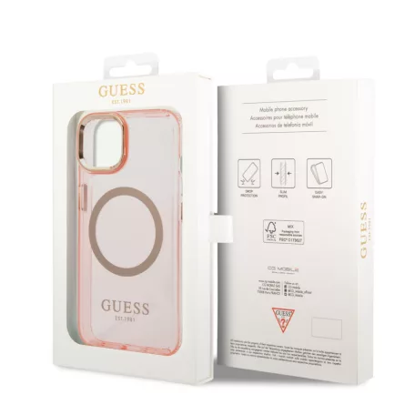 Guess Apple iPhone 14 (6.1) Translucent MagSafe hátlapvédő tok pink (GUHMP14SHTCMP)