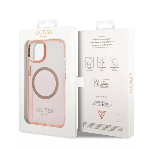 Guess Apple iPhone 14 (6.1) Translucent MagSafe hátlapvédő tok pink (GUHMP14SHTCMP)
