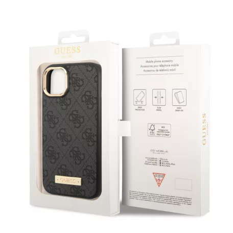 Guess Apple iPhone 14 (6.1) PU 4G MagSafe hátlapvédő tok fekete (GUHMP14SU4GPRK)