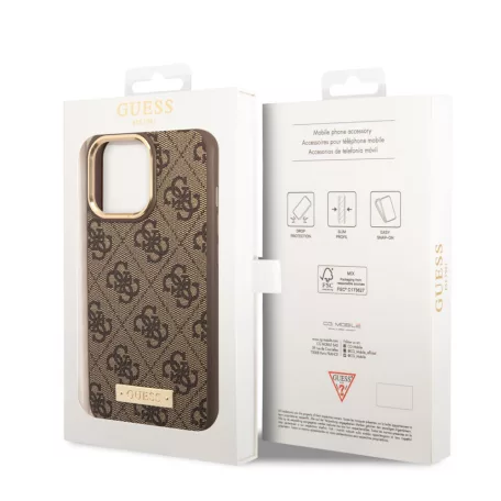 Guess Apple iPhone 14 Pro Max (6.7) PU 4G MagSafe hátlapvédő tok barna (GUHMP14XU4GPRW)