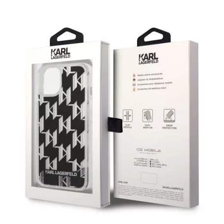 Karl Lagerfeld Monogram Liquid Glitter Apple iPhone 14 Pro (6.1) hátlapvédő tok fekete (KLHCP14LLMNMK)