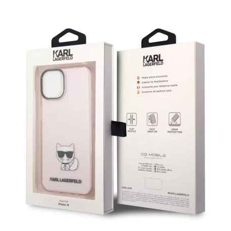Karl Lagerfeld Choupette Logo Apple iPhone 14 (6.1) hátlapvédő tok pink (KLHCP14SCTTRI)