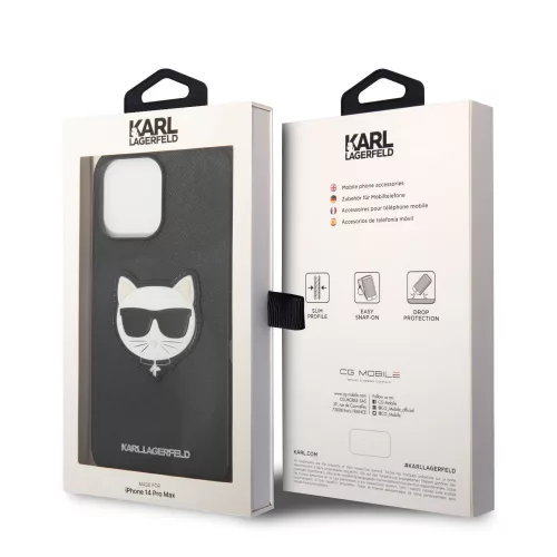 Karl Lagerfeld PU Saffiano Choupette Head Apple iPhone 14 Pro Max (6.7) hátlapvédő tok fekete (KLHCP14XSAPCHK)