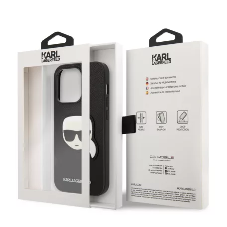 Karl Lagerfeld PU Saffiano Karl Head Apple iPhone 14 Pro Max (6.7) hátlapvédő tok fekete (KLHCP14XSAPKHK)