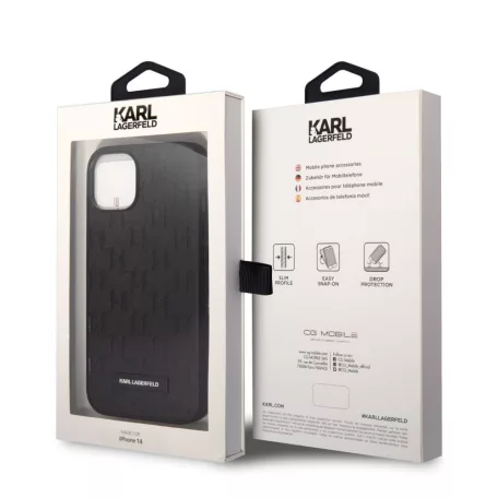 Karl Lagerfeld Saffiano Monogram Apple iPhone 14 (6.1) hátlapvédő tok fekete (KLHCP14SSAKLHPK)