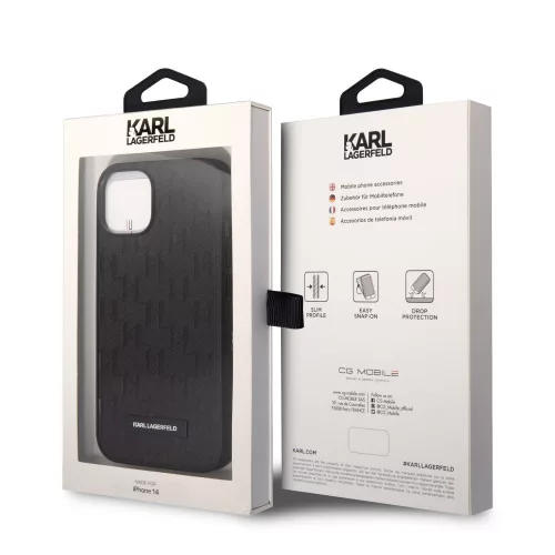 Karl Lagerfeld Saffiano Monogram Apple iPhone 14 (6.1) hátlapvédő tok fekete (KLHCP14SSAKLHPK)