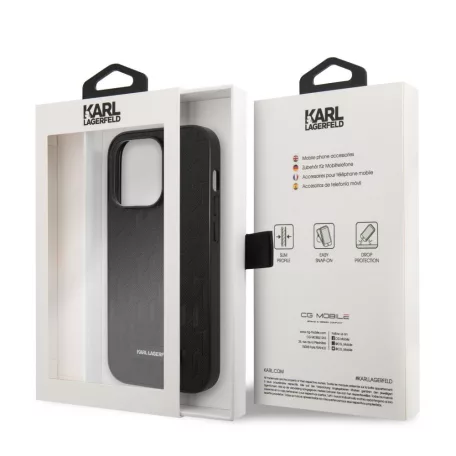 Karl Lagerfeld Saffiano Monogram Apple iPhone 14 Pro (6.1) hátlapvédő tok fekete (KLHCP14LSAKLHPK)