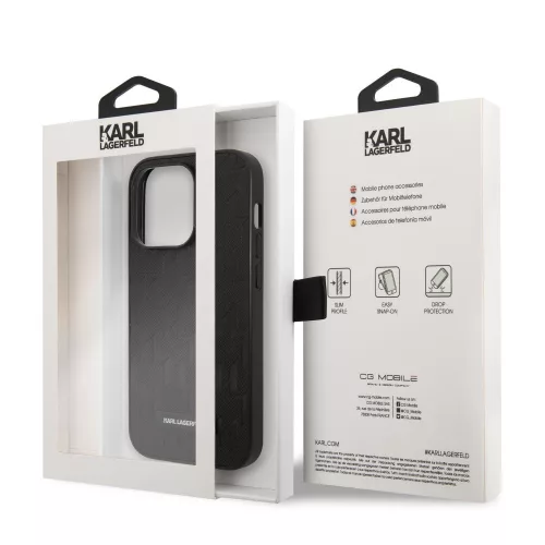 Karl Lagerfeld Saffiano Monogram Apple iPhone 14 Pro Max (6.7) hátlapvédő tok fekete (KLHCP14XSAKLHPK)