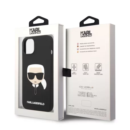 Karl Lagerfeld Liquid Silicone Karl Head Apple iPhone 14 (6.1) hátlapvédő tok fekete (KLHCP14SSLKHBK)