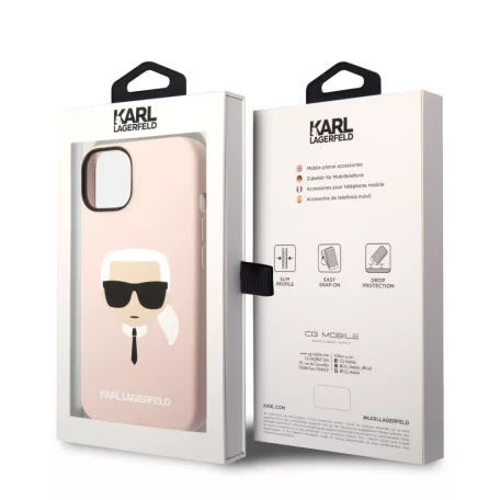 Karl Lagerfeld Liquid Silicone Karl Head Apple iPhone 14 (6.1) hátlapvédő tok pink (KLHCP14SSLKHLP)