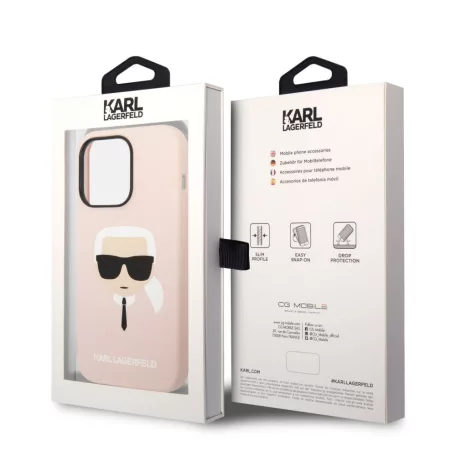 Karl Lagerfeld Liquid Silicone Karl Head Apple iPhone 14 Pro (6.1) hátlapvédő tok pink (KLHCP14LSLKHLP)