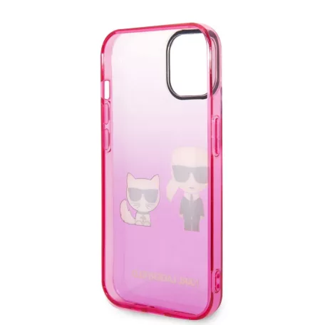Karl Lagerfeld Gradient Karl and Choupette Apple iPhone 14 (6.1) hátlapvédő tok pink (KLHCP14STGKCP)