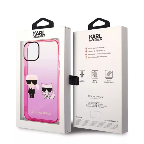 Karl Lagerfeld Gradient Karl and Choupette Apple iPhone 14 (6.1) hátlapvédő tok pink (KLHCP14STGKCP)