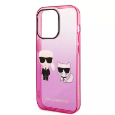   Karl Lagerfeld Gradient Karl and Choupette Apple iPhone 14 Pro (6.1) hátlapvédő tok pink (KLHCP14LTGKCP)