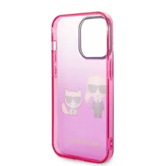   Karl Lagerfeld Gradient Karl and Choupette Apple iPhone 14 Pro (6.1) hátlapvédő tok pink (KLHCP14LTGKCP)