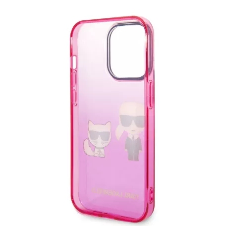 Karl Lagerfeld Gradient Karl and Choupette Apple iPhone 14 Pro (6.1) hátlapvédő tok pink (KLHCP14LTGKCP)