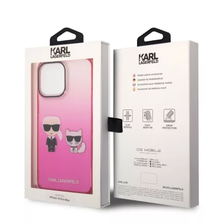 Karl Lagerfeld Gradient Karl and Choupette Apple iPhone 14 Pro Max (6.7) hátlapvédő tok pink (KLHCP14XTGKCP)