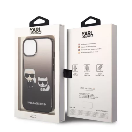 Karl Lagerfeld Gradient Karl and Choupette Apple iPhone 14 (6.1) hátlapvédő tok fekete (KLHCP14STGKCK)