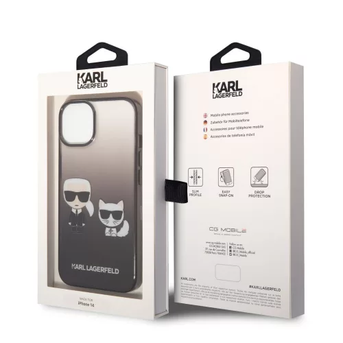 Karl Lagerfeld Gradient Karl and Choupette Apple iPhone 14 (6.1) hátlapvédő tok fekete (KLHCP14STGKCK)