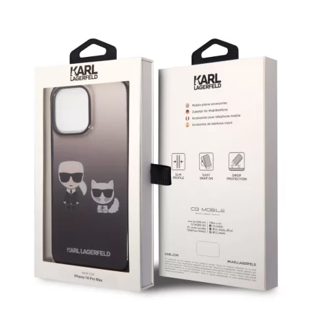 Karl Lagerfeld Gradient Karl and Choupette Apple iPhone 14 Pro Max (6.7) hátlapvédő tok fekete (KLHCP14XTGKCK)